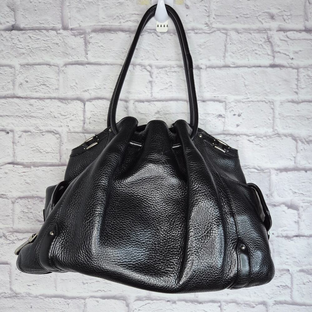 Cole Haan Village F06 Black Pebbled Leather Shoulder Bag Drawstring Hobo Slouchy